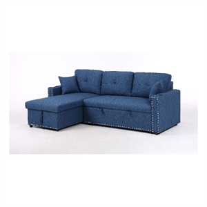 Alexent Reversible Sleeper Sofa Full Bed Storage Ottoman Cup Holders BLUE