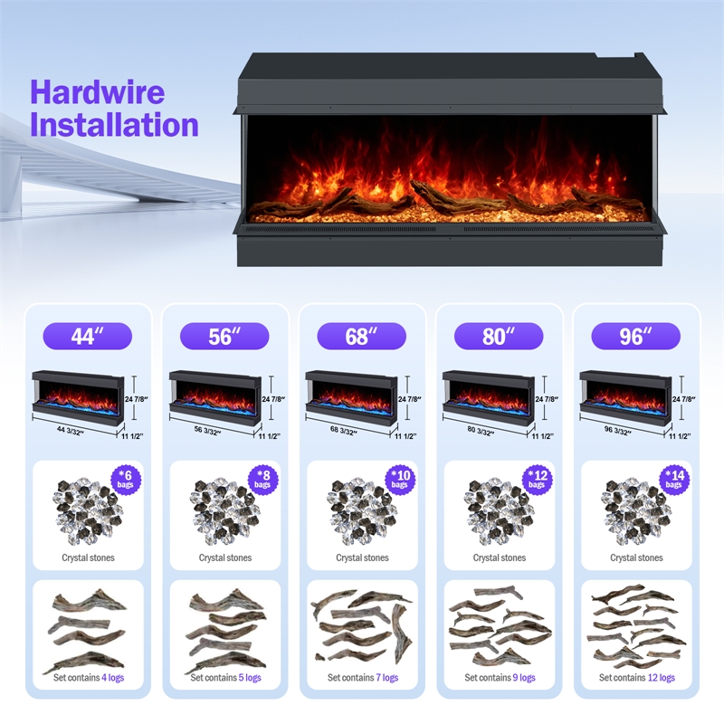 ALEXENT 3 Sided Electric Fireplace 56