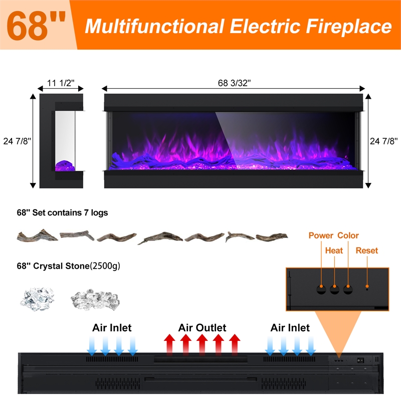 ALEXENT 3 Sided Electric Fireplace 68