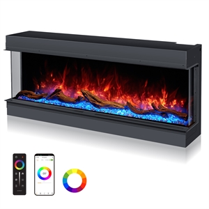 ALEXENT 3 Sided Electric Fireplace 68&quot Inserts Heater with Remote Control Black