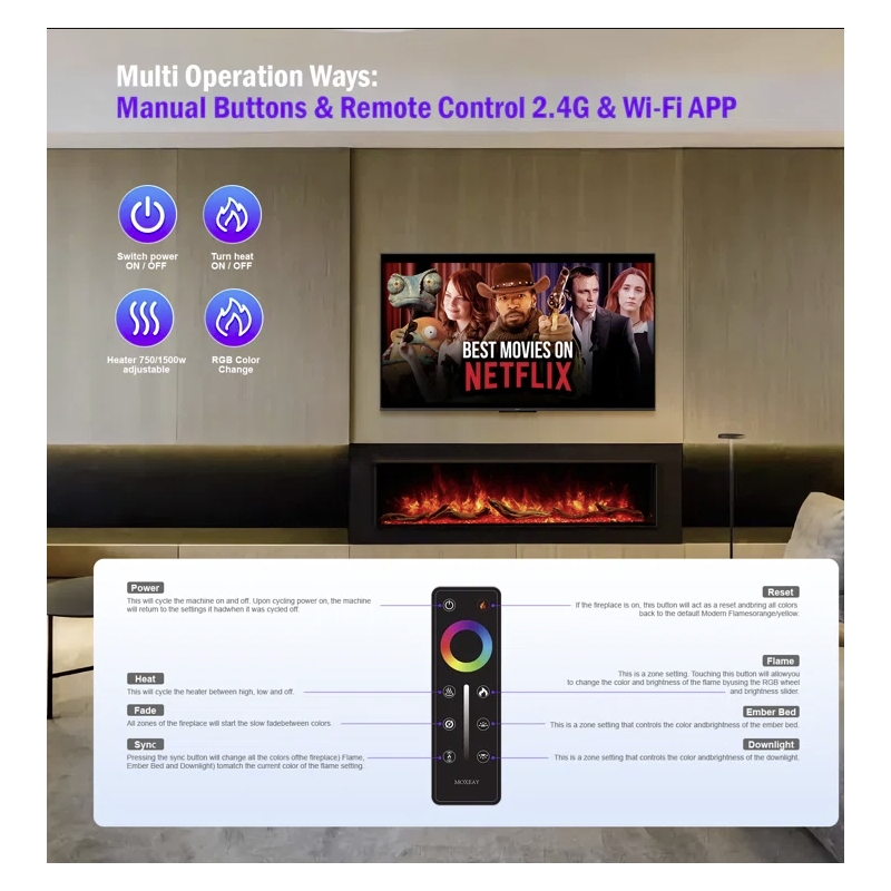 ALEXENT 3 Sided Electric Fireplace 68