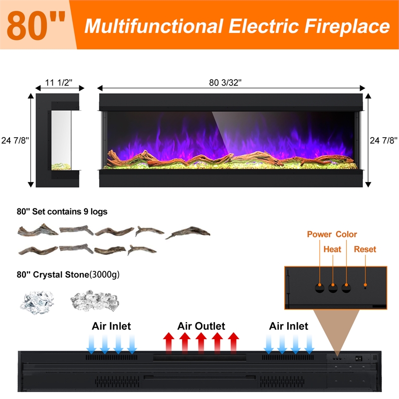 ALEXENT 3 Sided Electric Fireplace 80