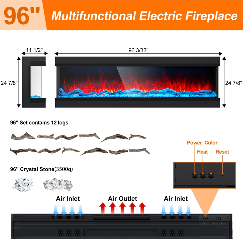 ALEXENT 3 Sided Electric Fireplace 96