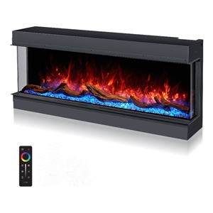 ALEXENT 3 Sided Electric Fireplace 96&quot Inserts Heater with Remote Control Black