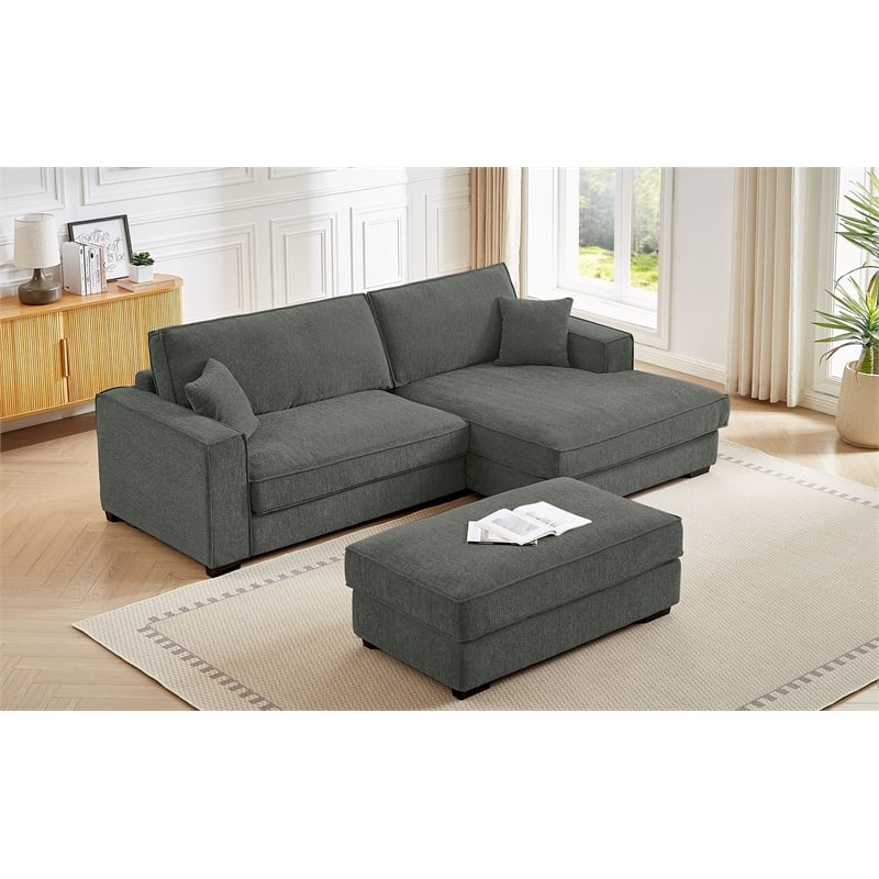 Alexent Modular Sectional Sofa w Ottoman RIGHT-Facing Chaise Couch Dark Gray