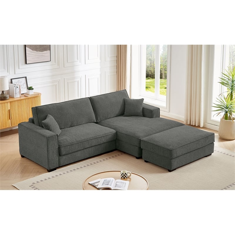 Alexent Modular Sectional Sofa w Ottoman RIGHT-Facing Chaise Couch Dark Gray