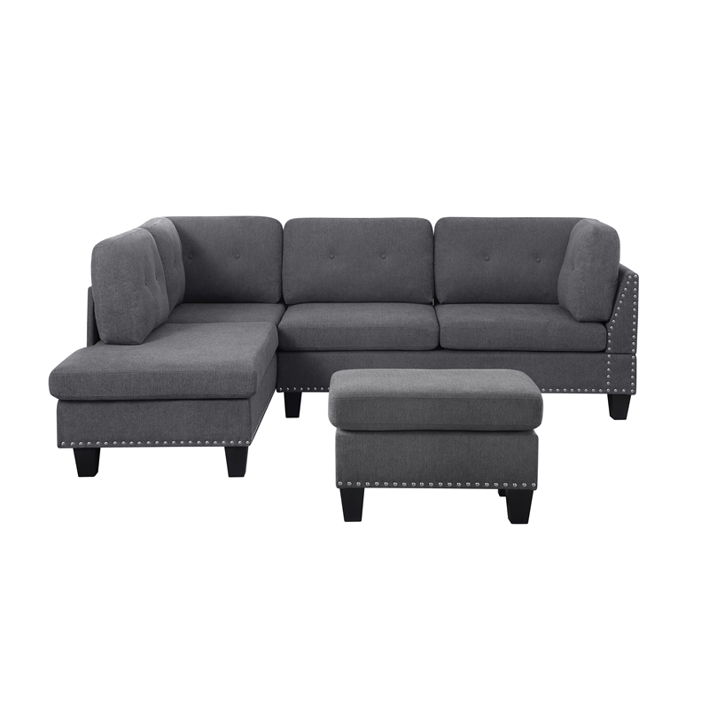 ALEXENT L-Shaped Fabric Sectional Sofa w Chaise Ottoman Left Facing-DARK GRAY