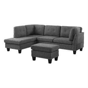 ALEXENT L-Shaped Fabric Sectional Sofa w Chaise Ottoman Left Facing-DARK GRAY