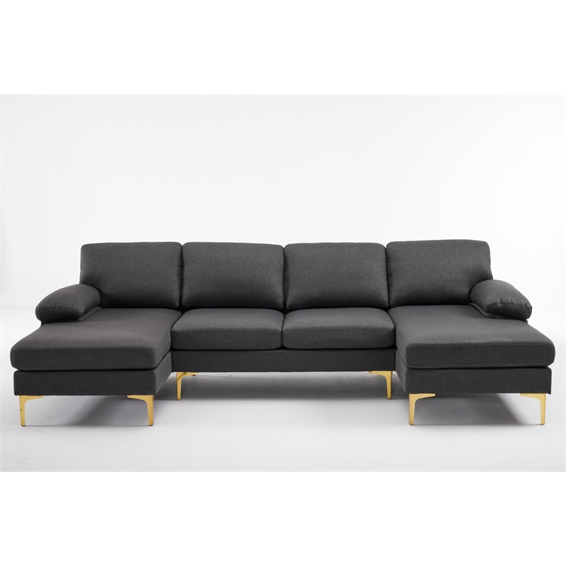 ALEXENT U- Shaped Sectional Fabric Sofa with Double Chaise ands- Light Gray