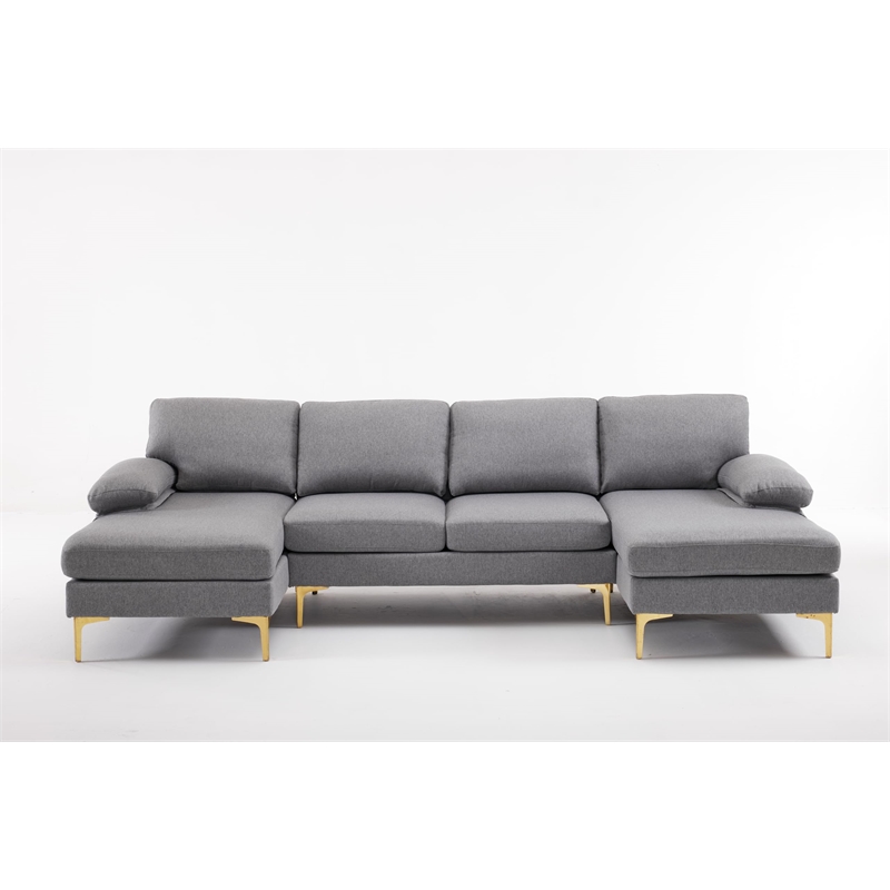 ALEXENT U- Shaped Sectional Fabric Sofa with Double Chaise ands- Dark Gray