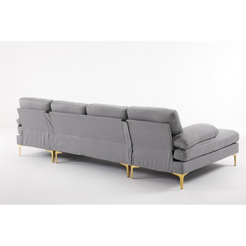 ALEXENT U- Shaped Sectional Fabric Sofa with Double Chaise ands- Dark Gray