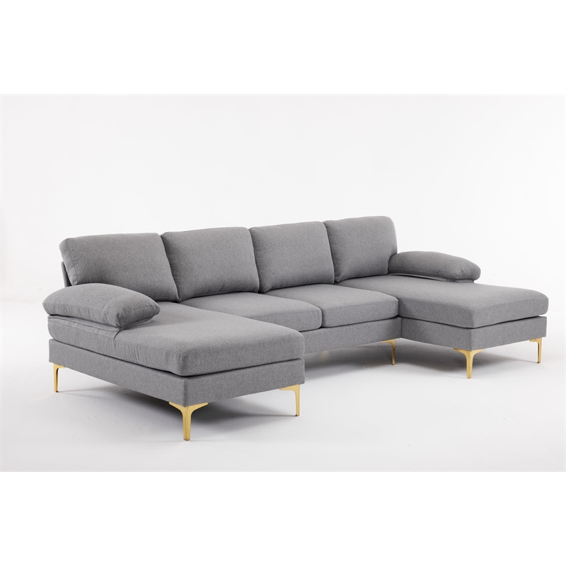 ALEXENT U- Shaped Sectional Fabric Sofa with Double Chaise ands- Dark Gray
