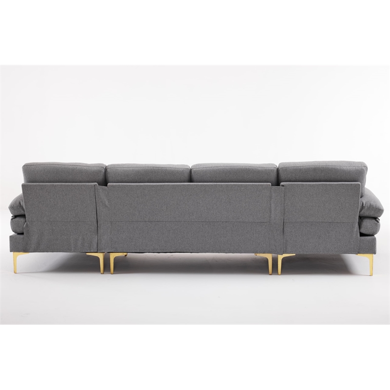ALEXENT U- Shaped Sectional Fabric Sofa with Double Chaise ands- Dark Gray