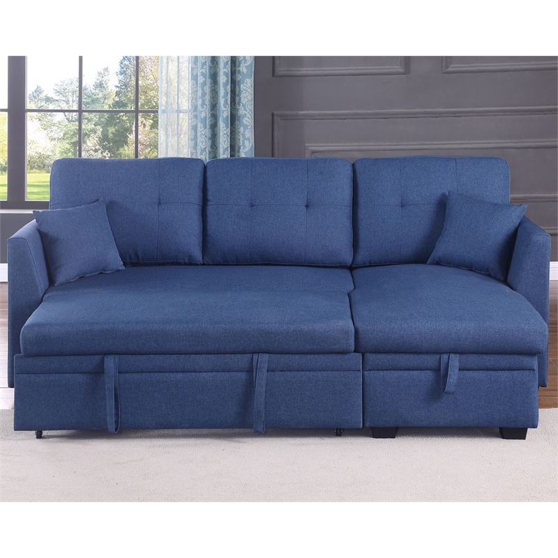 Alexent Sleeper Sofa with Pull Out Couch & Storage Chaise Fabric Sofa Bed Blue