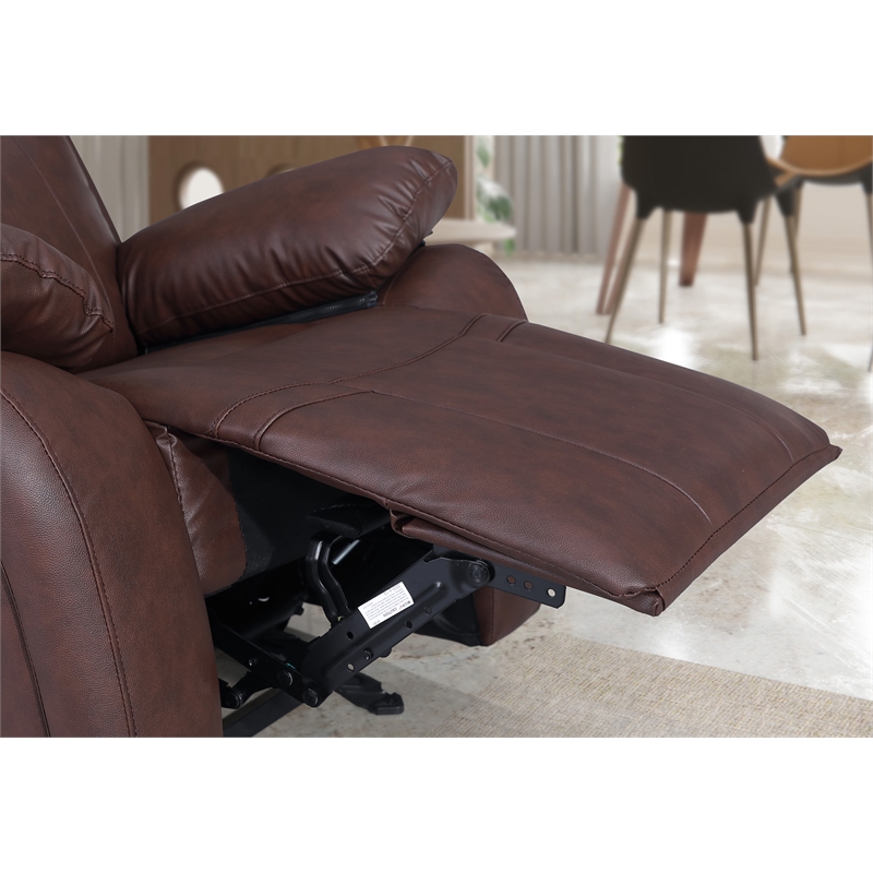 Alexent Manual Faux Leather Recliner Loveseat Sofa with Drink Holder in Brown