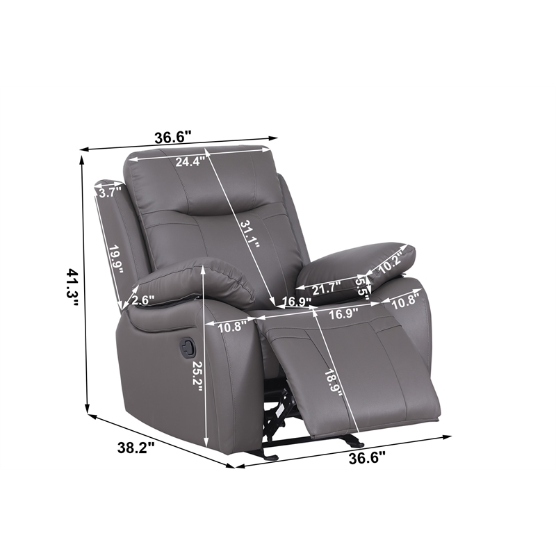 Alexent Manual Faux Leather Recliner Couch Reclining Arm Chair in Gray
