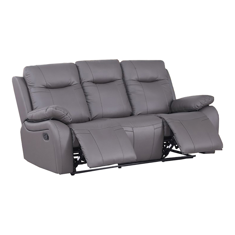 Alexent Manual Faux Leather Recliner 3-Seater Sofa Couch in Gray