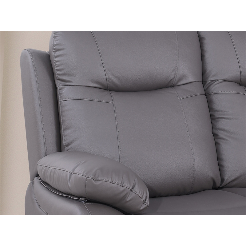 Alexent Manual Faux Leather Recliner Loveseat Sofa with Drink Holder in Gray