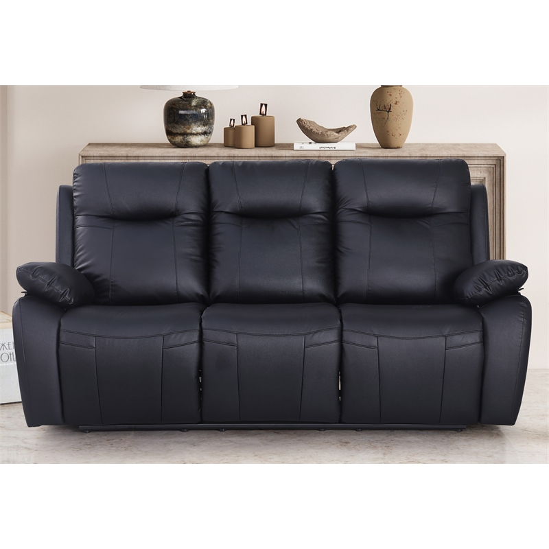Alexent Recliner Sofa Faux Leather 3 Pieces Manual Recliners Couch Set Black