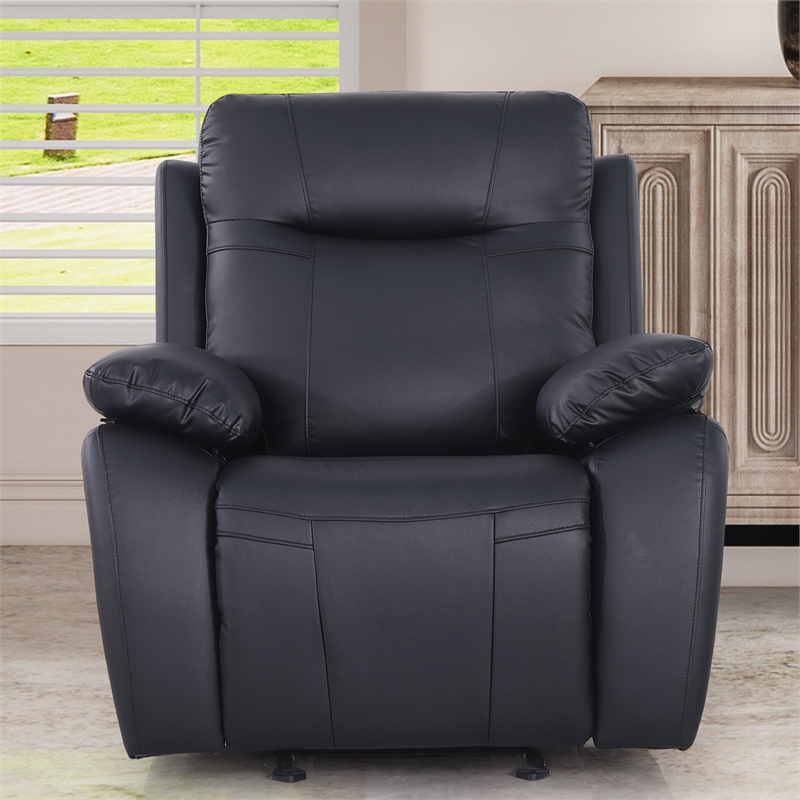 Alexent Recliner Sofa Faux Leather 3 Pieces Manual Recliners Couch Set Black