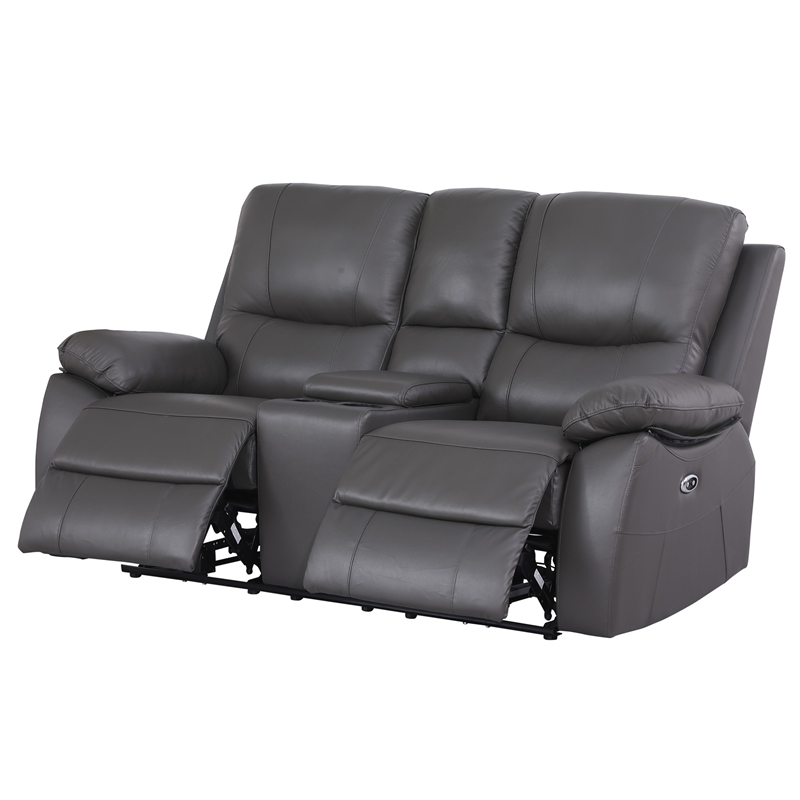Alexent Recliner Leather Sofa 3 Pieces Power Reclining Home Theater Seating Gray