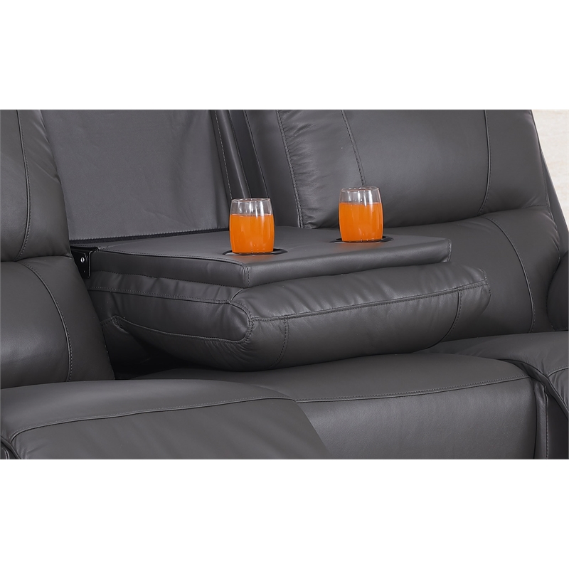 Alexent Recliner Leather Sofa 3 Pieces Power Reclining Home Theater Seating Gray