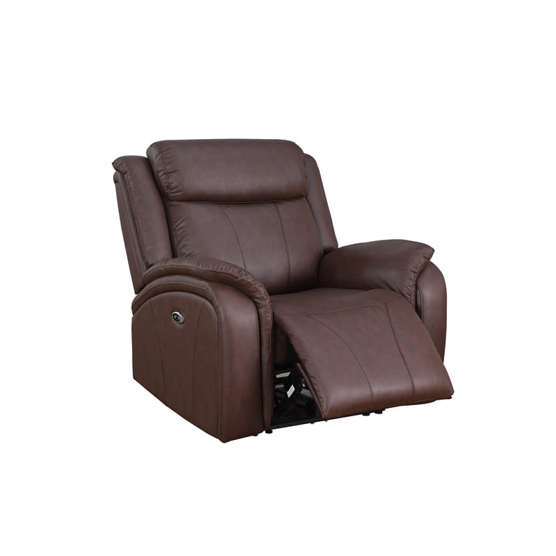 Alexent Leather Recliner Sofa 3 Pieces Power Recliner Home Theater Seating Brown