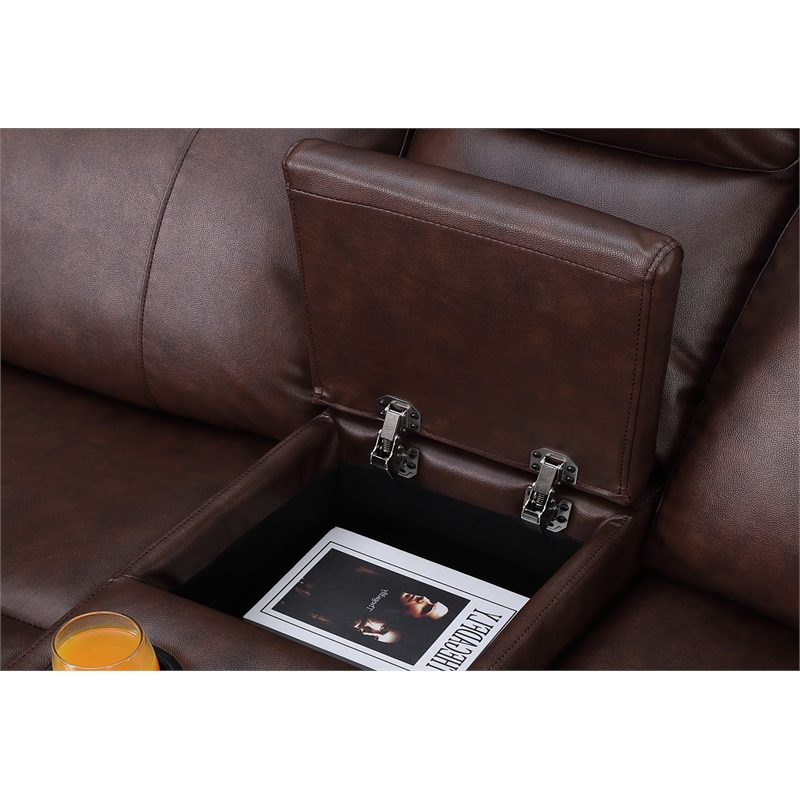 Alexent Leather Recliner Sofa 3 Pieces Power Recliner Home Theater Seating Brown