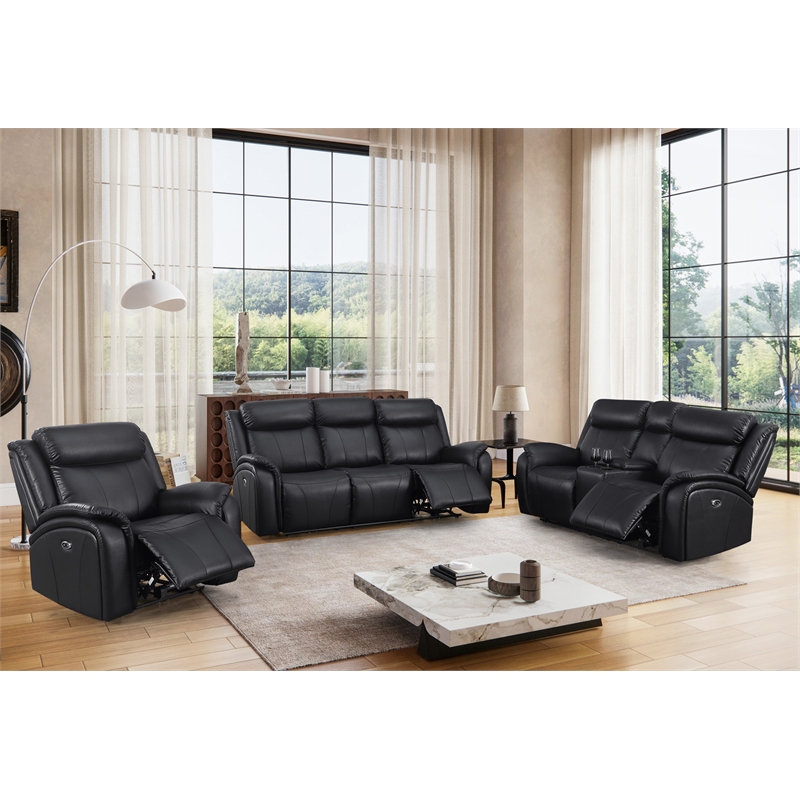 Alexent Leather Recliner Sofa 3 Pieces Power Recliner Home Theater Seating Black