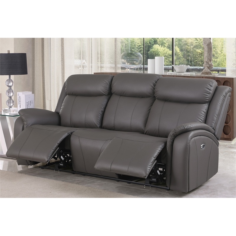 Alexent Leather Recliner Sofa 3 Pieces Power Recliner Home Theater Seating Gray