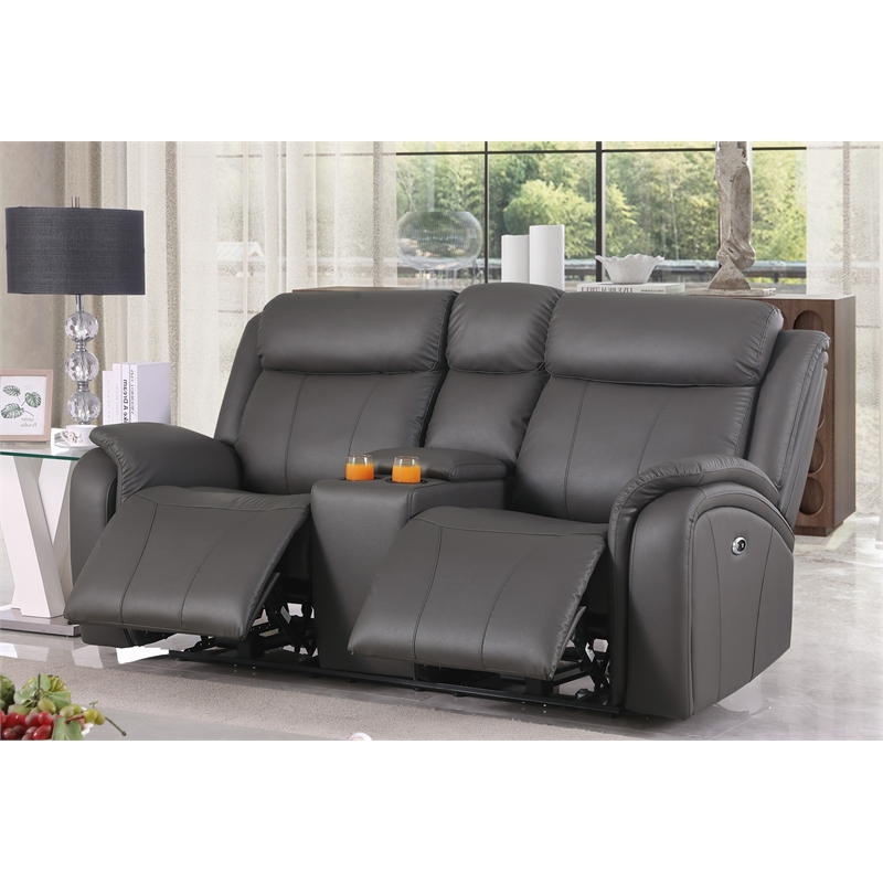 Alexent Leather Recliner Sofa 3 Pieces Power Recliner Home Theater Seating Gray