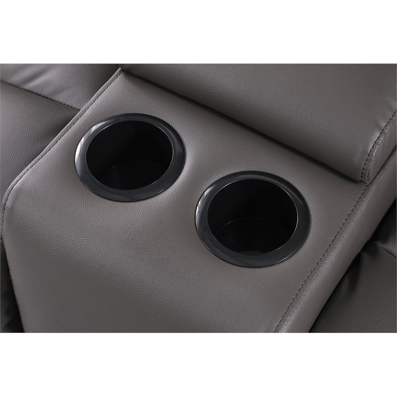 Alexent Leather Recliner Sofa 3 Pieces Power Recliner Home Theater Seating Gray