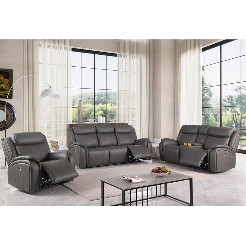 Alexent Leather Recliner Sofa 3 Pieces Power Recliner Home Theater Seating Gray