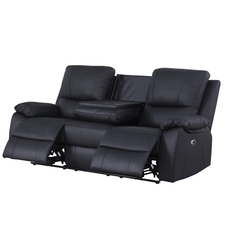 Alexent Recliner Leather Sofa 3 Seater Power Reclining Sofa with Cupholder Black