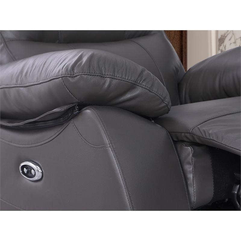 Alexent Recliner Leather Sofa 3 Seater Power Reclining Sofa with Cupholder Gray