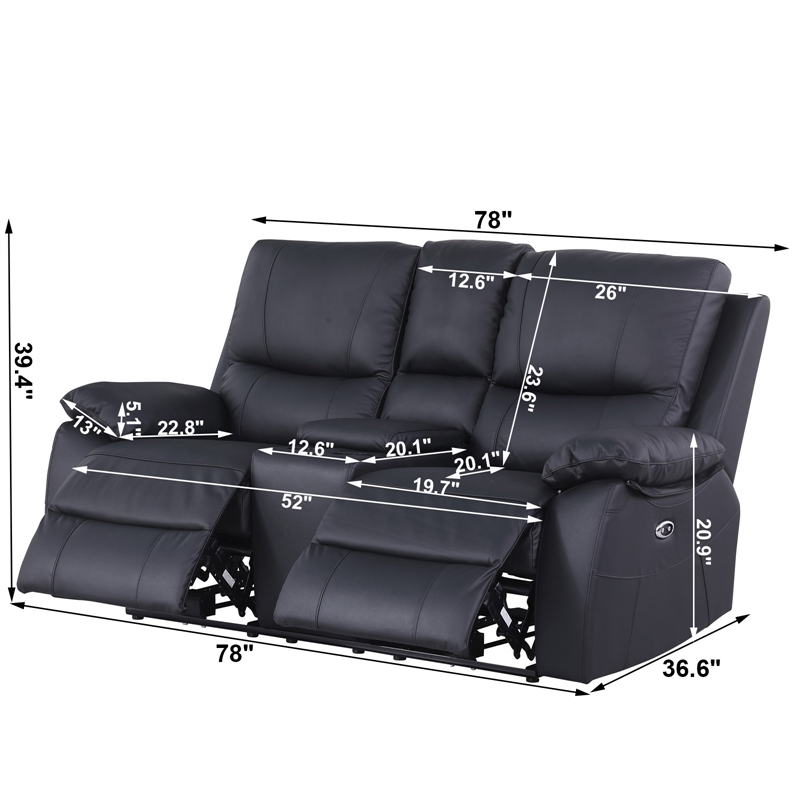 Leather Power Loveseat Recliner Sofa Cup Holders & Storage Reclining Sofa Brown