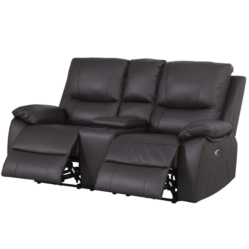 Leather Power Loveseat Recliner Sofa Cup Holders & Storage Reclining Sofa Brown