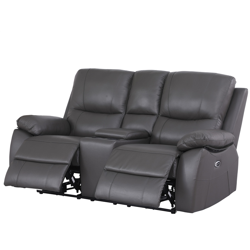 Alexent Recliner Leather Sofa with Cup Holders & Storage Loveseat Recliner Gray