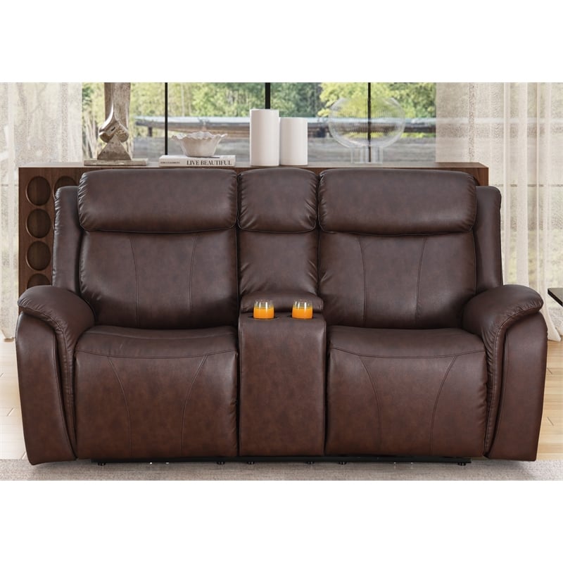 Alexent Leather Loveseat Recliner Power Lift Reclining Sofa w Cupholder Brown