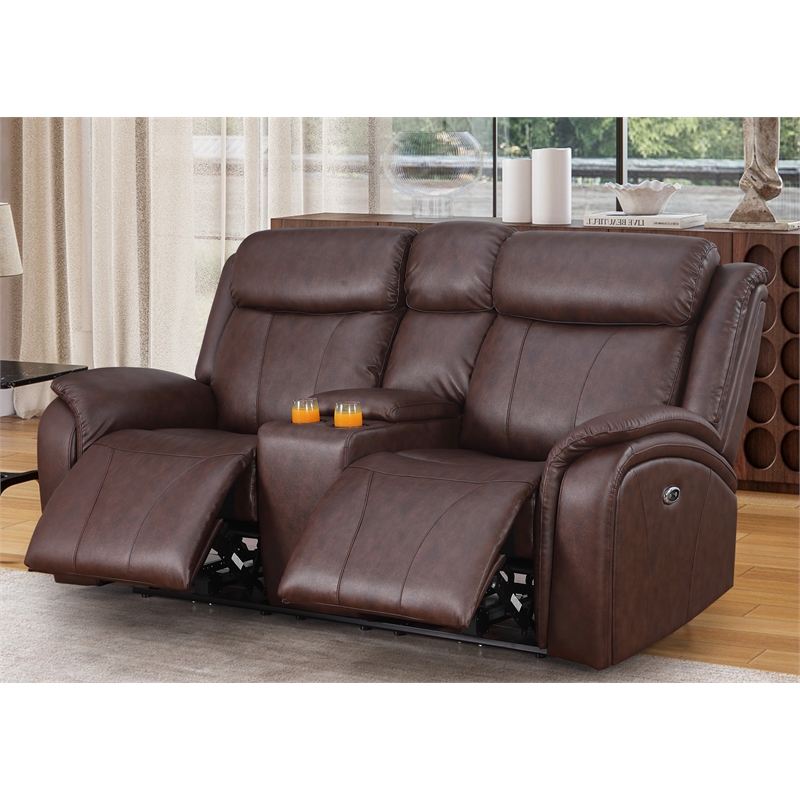 Alexent Leather Loveseat Recliner Power Lift Reclining Sofa w Cupholder Brown