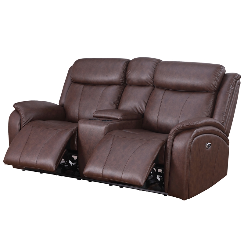 Alexent Leather Loveseat Recliner Power Lift Reclining Sofa w Cupholder Brown