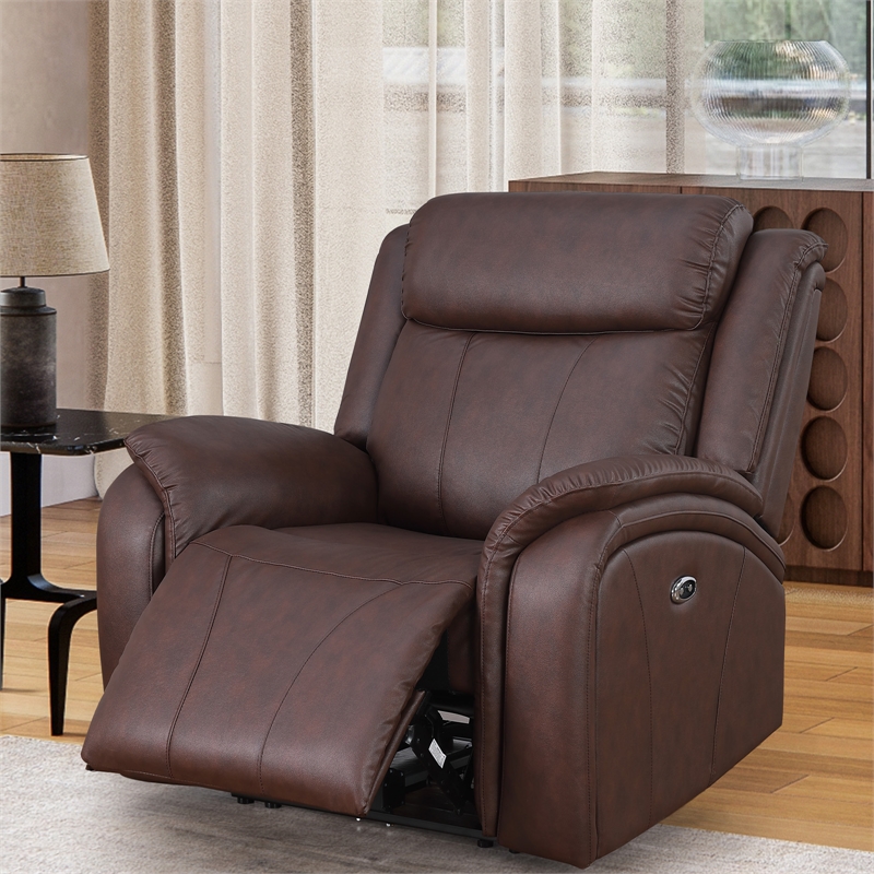 Leather Recliner Arm Chair Power Reclining Sofa Chair  Home Theater Couch Brown