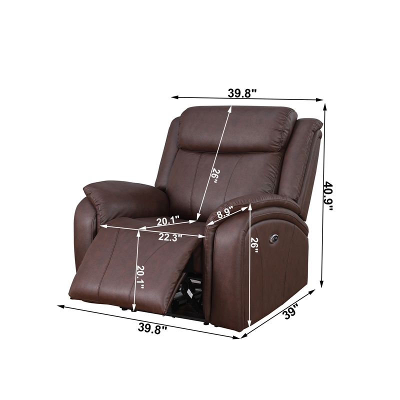 Leather Recliner Arm Chair Power Reclining Sofa Chair  Home Theater Couch Brown