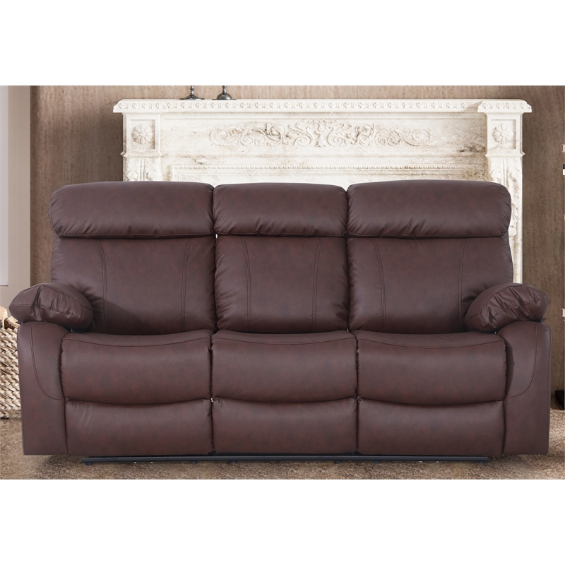 Alexent Power Recliner Sofa  Leather 3 Seater Theater Couch w Cupholder Brown