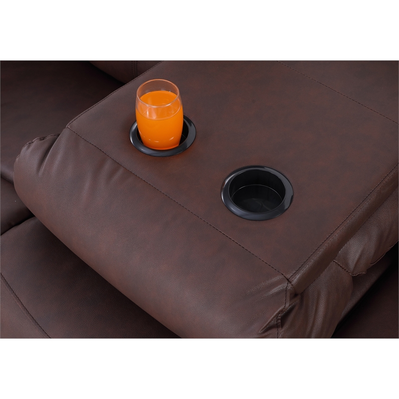 Alexent Power Recliner Sofa  Leather 3 Seater Theater Couch w Cupholder Brown