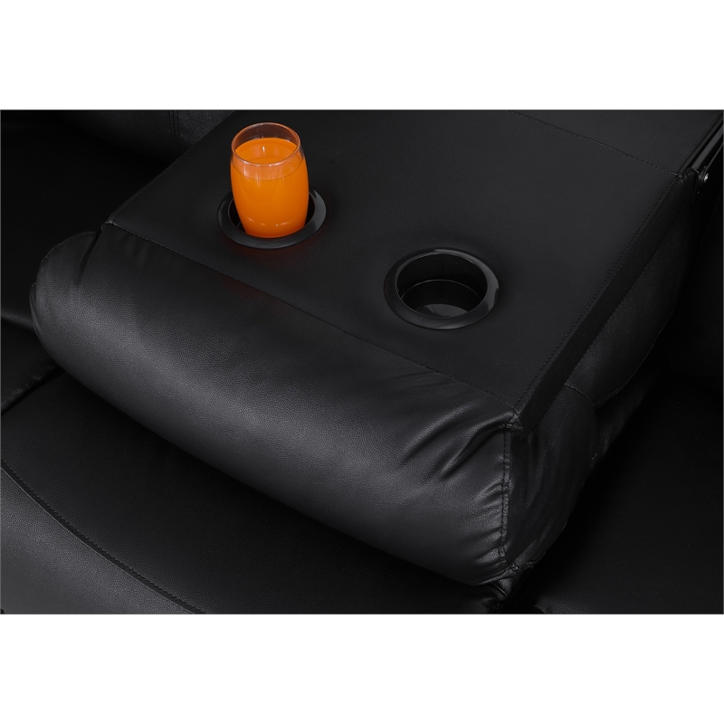 Alexent Power Recliner Sofa Black Leather 3 Seater Theater Couch w Cupholder