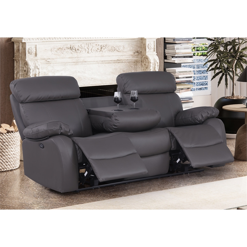 Alexent Leather Recliner Sofa Power 3 Seater Recliner Couch w Cupholder Gray