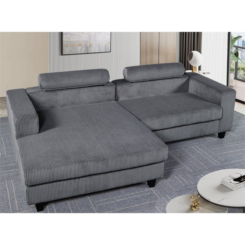 Alexent Fabric Sectional Sofa Deep Seat Left Facing Sleeper Chaise Gray