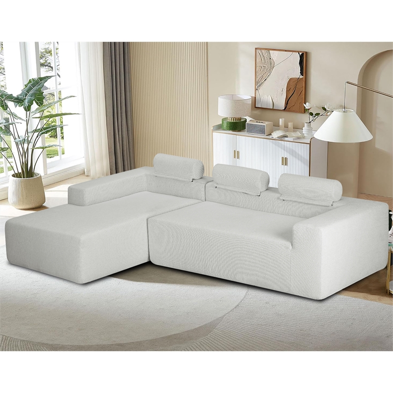 Deep Couch White Chenille Fabric Sofa 108