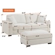Modular Loveseat with Ottoman Chaise Chenille Wide Couch Sectionals White